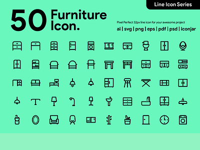 Kawaicon - 50 Furniture Line icon accesories furniture icon icon a day icon app icon design icon packs icon set line line icon pixel perfect icon vector