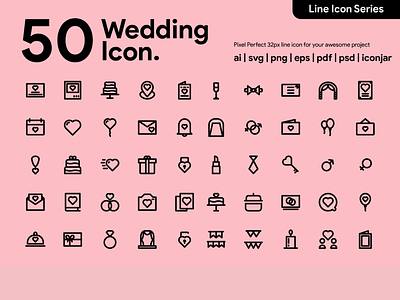 Kawaicon - 50 Wedding Line Icons icon icon a day icon app icon design icon set illustration line line icon love marriage married vector wedding