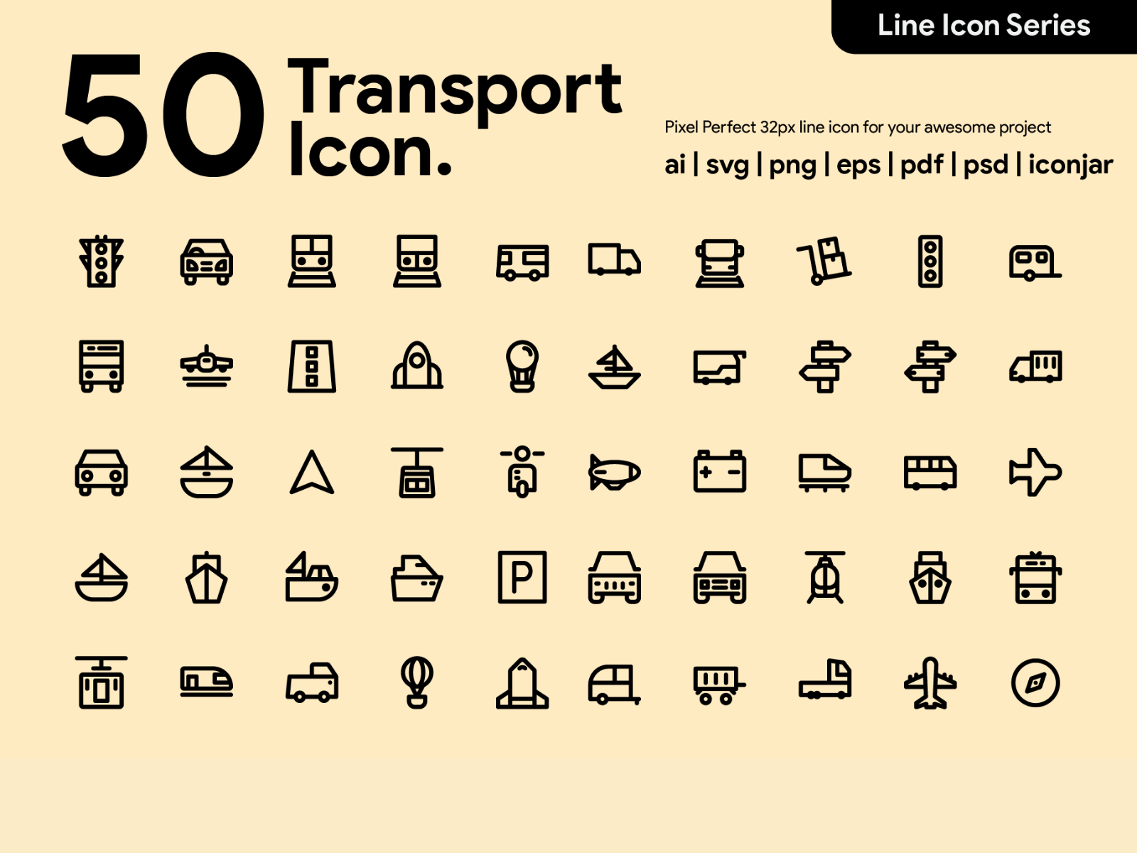 App icons design idea #326: Kawaicon - 50 transportation Line Icon