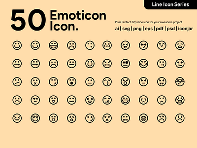 Kawaicon - 50 Emoticon Line Icon emoticon emoticon icon expression icon icon icon a day icon app icon design icon packs icon set line icon logo