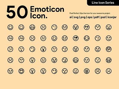 Kawaicon - 50 Emoticon  Line Icon