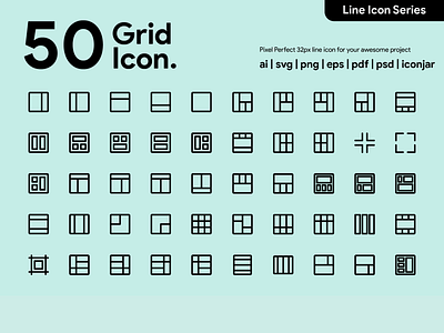 Kawaicon - 50 Grid Line Icon grid icon icon icon a day icon app icon design icon set illustration layout icon line line icon pixel perfect icon