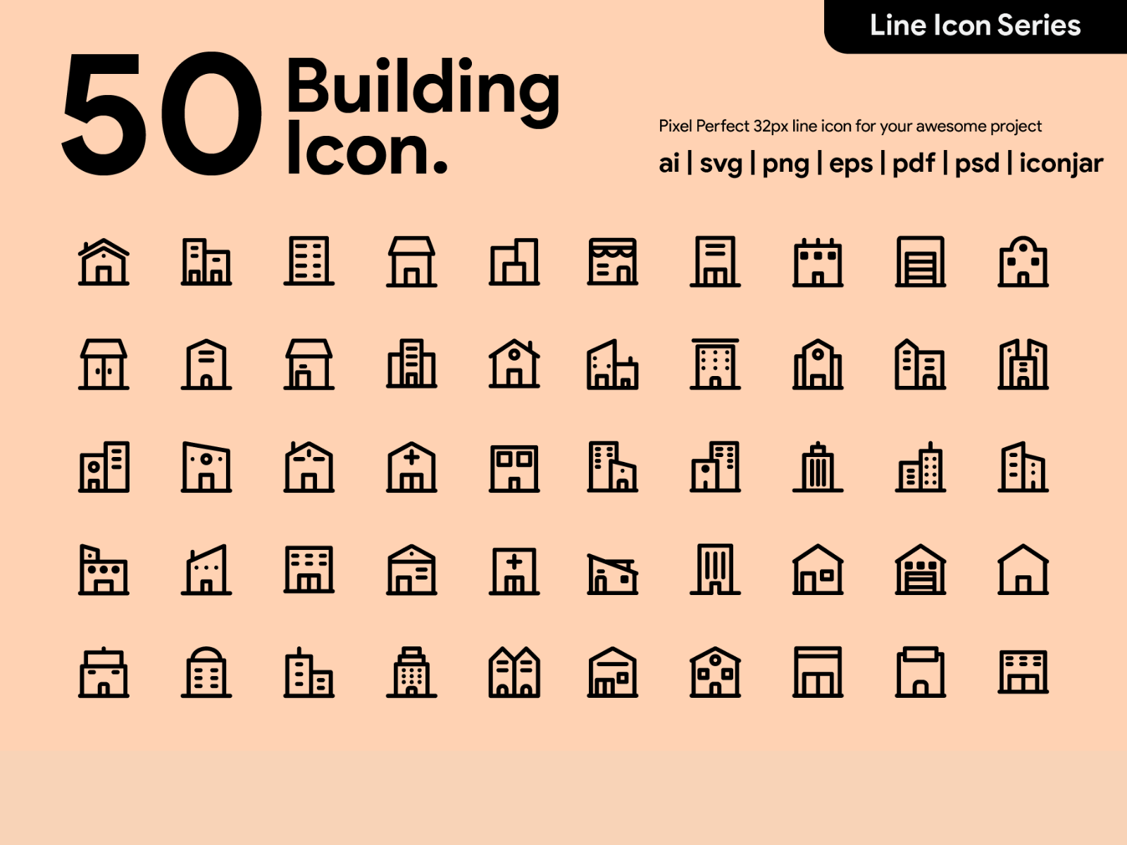 Kawaicon - 50 Building Line Icon building design icon icon a day icon app icon design icon packs icon set line line icon pixel perfect icon