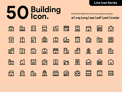 Kawaicon - 50 Building Line Icon building design icon icon a day icon app icon design icon packs icon set line line icon pixel perfect icon