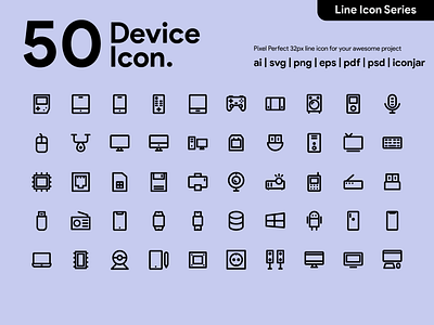 Kawaicon - 50 Device Line icon design device device icon electronic icon icon a day icon app icon design icon set line icon pixel perfect icon technology