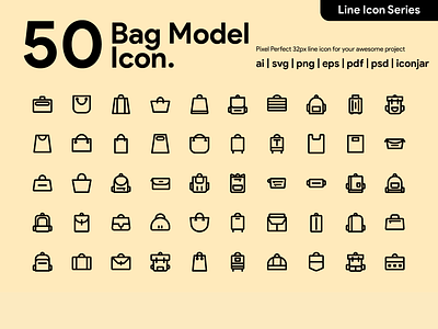 Kawaicon - 50 Bag Model Line Icon bag bag design bag icon design icon icon a day icon app icon design icon packs icon set illustration line icon pixel perfect icon