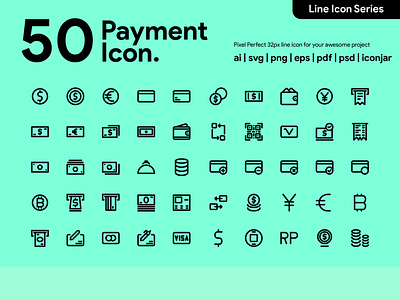 Kawaicon - 50 Payment Line Icon currency icon icon a day icon app icon design icon packs icon set line line icon payment payment icon pixel perfect icon