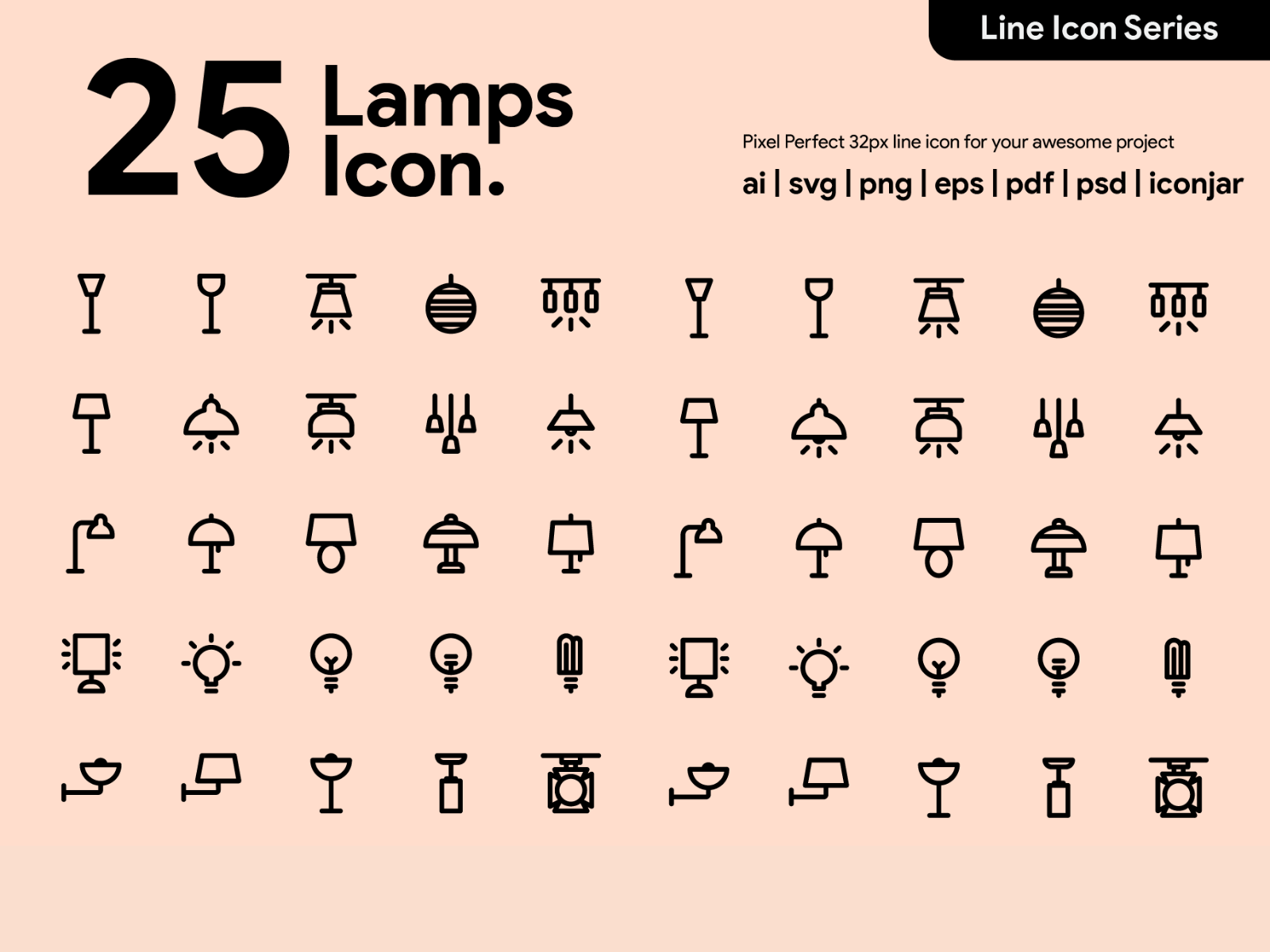 App icons design idea #320: Kawaicon - 25 Lamps Line Icon
