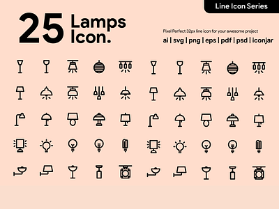 Kawaicon - 25 Lamps Line Icon icon icon a day icon app icon design icon packs icon set lamp icon lamps icon line line icon pixel perfect icon