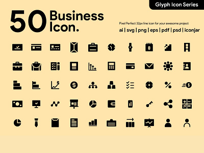 Kawaicon - 50 Business Glyph Icon Set business business icons glyph icon icon icon a day icon app icon design icon packs icon set illustration pixel perfect icon ui work