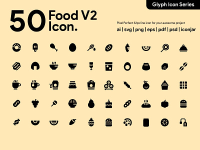 Kawaicon - 50 Foood Glyph Icon Set bread burger design food icon food icons glyph icon icecream icon icon a day icon app icon design icon packs icon set illustration pixel perfect icon