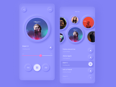 Music Player | Daily mood app colors gradient inspiration light mobile music music player neomorphic neomorphism new purple round ui