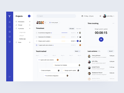 Taskee: time tracking app app design app task application cards collaboration dashboard design system insights interface managing product design projects schedule team time time tracker to do user interface web design