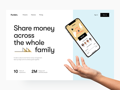 Funden: home page finance fintech header landing page main product design web