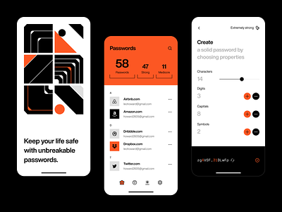 Digital security app: mobile design app app design application digital security generator interface mobile passwords visual identity