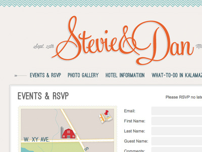 Stevie & Dan Wedding Website brand css design font html illustration logo map type ui web wedding