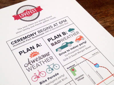Kris & Paul Wedding Invites bicycle colors icons illustration invitation layout lettering logo map print wedding