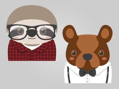 Animals in fashion animals avatar bowtie bulldog cartoons character design flannel funny glasses sloth stylized vectors
