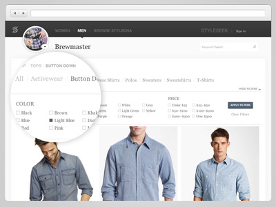 Faceted nav with filters breadcrumb clean colors css denim filters navigation search simple ui ux