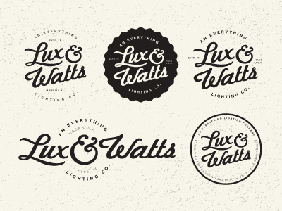 Lux and Watts logo concepts antique badge cursive electric est handmade handwritting lettering logo retro shield vintage