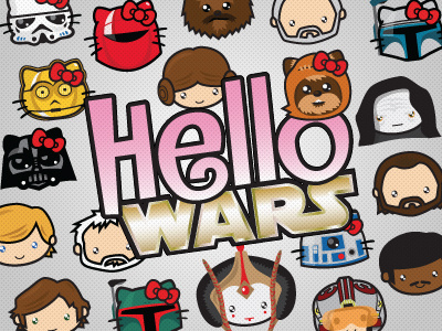 Hello Wars - series boba fett branding character concept ewok hello kitty illustration kawaii princess r2d2 star wars sticker
