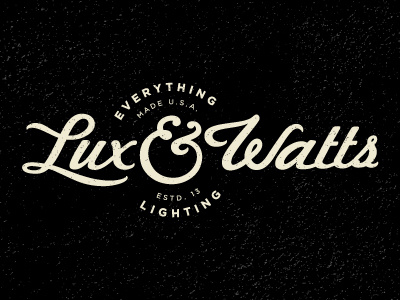 Lux & Watts logo opt1 brand circle cursive electrical filigree lettering lighting logo type typography usa vintage