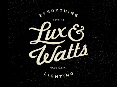 Lux & Watts logo opt2 aged brand cursive font illustration lighting logo old retro script usa vintage