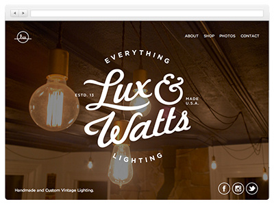Lux and Watts simple page ampersand badge design electric lettering lighting logo photography type typography vintage web