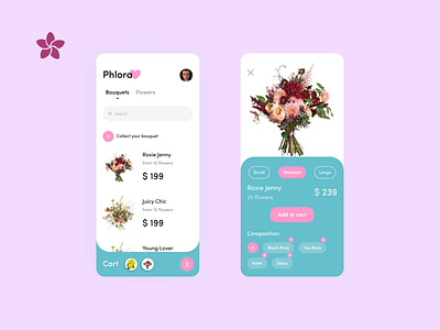 Phlora Flower Shop | Mobile App Concept Design | Ux Ui app bouquet branding cart concept delivery design flora flower icon logo minimal mobile product typography ui ux