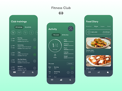 Fitness Club Mobile App | UX/UI activity app concept design diary food icon logo minimal mobile sport training ui ux