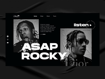 Asap Rocky artist blackandwhite concept design listen music musician song ui ui design ui ux uidesign ux web webdesign website website concept