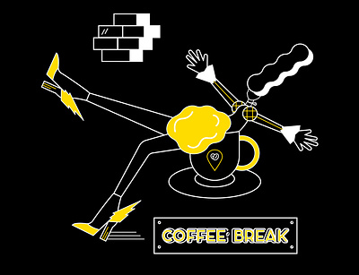 Coffee Break coffee break coffee cup creative dark design details flat flat illustrator girl illustration minimalistic shot vector web yellow