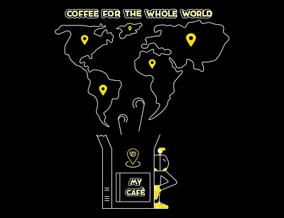 Coffee For The Whole World coffee bean coffee break dark design details flat illustration minimalistic shot yellow