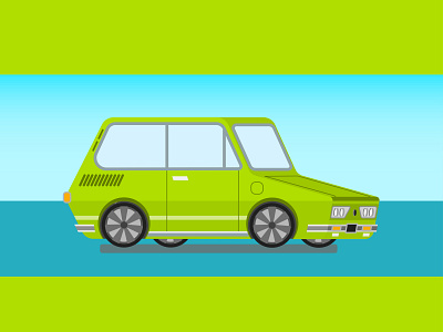 Volkswagen blue car design flat green illustration minimal vector vector art volkswagen wheel