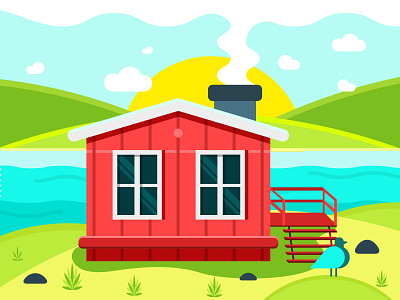 Cabin on sunshine cabin cute design flat house illustration illustrator minimal sky sun sunny sunshine vector vector illustration vectorart