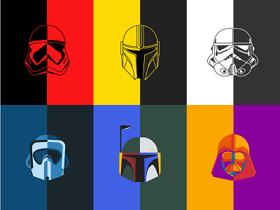 Star wars Helmets bobafett darkvader design flat illustration mandalorian minimal starwars starwarsday stormtrooper vector vector illustration vectorart