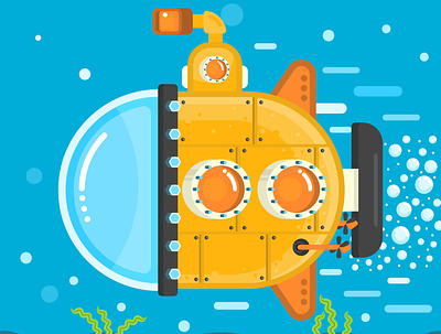 SubYellow bubbles colors colour cute design flat illustration kids minimal orange sea submarine toy undersea underwater vector vector illustration vectorart water yellow