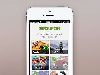 Groupon Onboarding categories checkmarks deals grid groupon ios iphone mobile onboarding photography selection