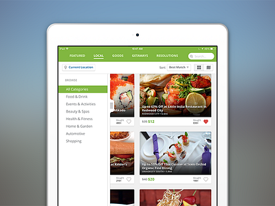 Groupin iPad Redesign deals green groupon ios7 ipad local menu