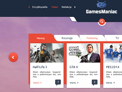 GamesManiac css3 design flat games html5 icons interface orange professional violet website white