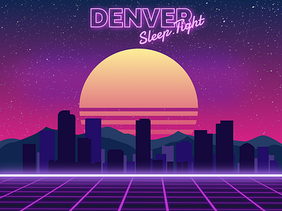 Retro Syntwave Denver Skyline