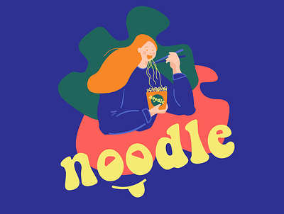 GIRL EATING NOODLES adobe illustrator adobephotoshop characterdesign girl girl character graphicdesign graphicdesigner illustration logo noodles vibrant
