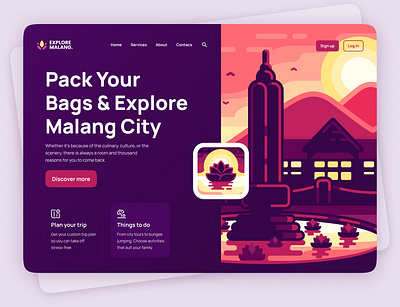 Explore Malang - Landing Page branding dark theme design exploration illustration indonesia indonesia designer landing page landing page concept landing page design landing page ui landing pages malang travel agency ui ui design ui exploration ux ux design web design