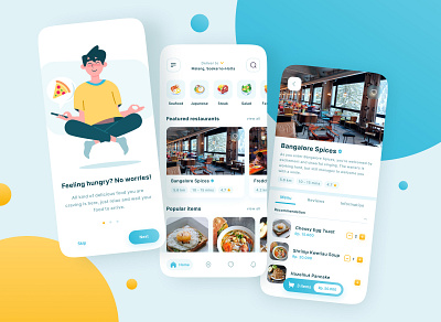 Go Get Eat - Food Delivery App blue clean design design exploration food food and drink food app food delivery app food delivery service illustration mobile app ui ui design ui exploration user experience user experience design user interface ux ux design yellow