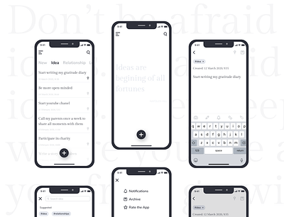 Next Best Idea black and white clean idea interaction notebook notes notifications reminders simple ui ux