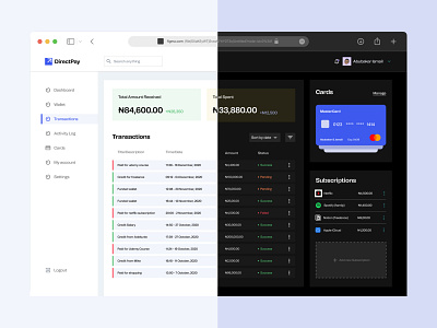 Transaction Page Light & Dark Mode