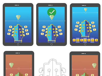 Screens for a Guitar Tuner for kids adobe illustrator adobe xd adobexd creative design illustration prototype ui