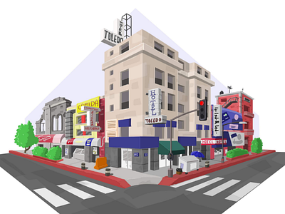 Hotel Toledo background design building illustration