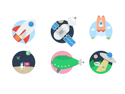 Flat Space flat gun icon icons illustrations rocket satellite space stars ufo