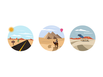 Flat Desert breaking bad cactus camel camper flat icon illustration pyramids road